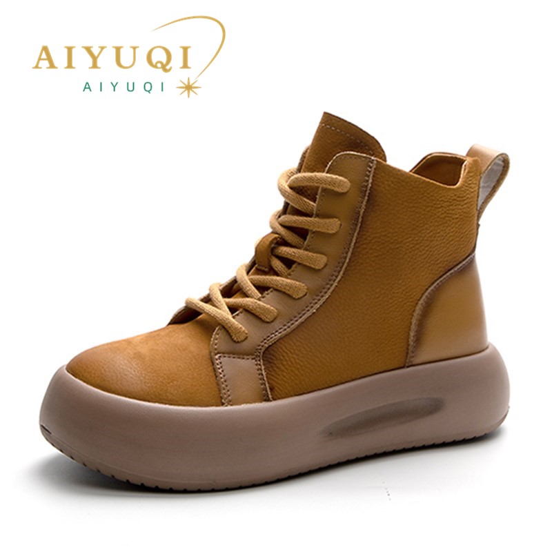 AIYUQI Women Sneakers Boots 2024 New Genuine Leather Winter Boots Women Casual Round Toe Side Zipper Platform Women Ankle Boots