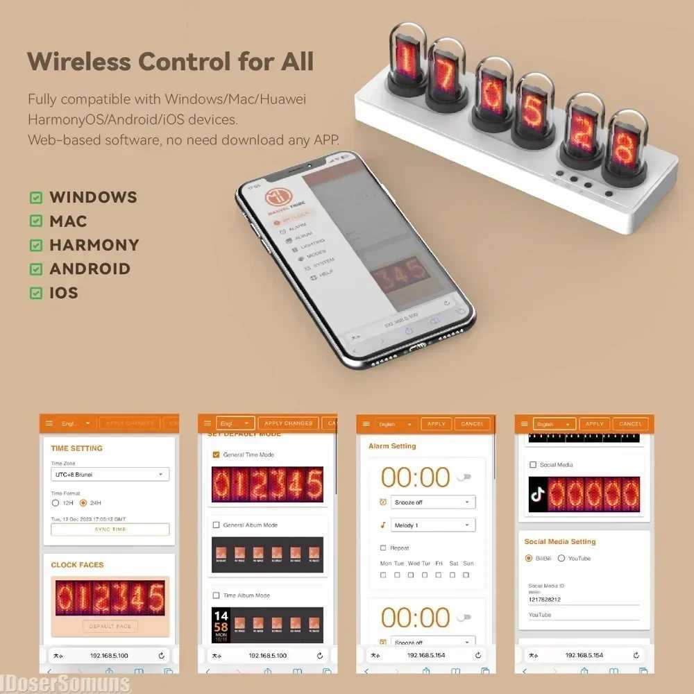 Nixie Tube Alarm WIFI Control IPS Clock with Colorful RGB Lights Room Game Decoration Ornaments Desktop for Boyfriends Gifts Y240904