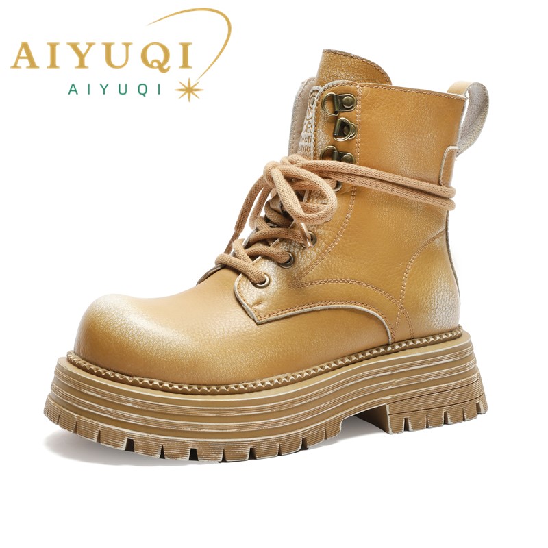 AIYUQI Boots Women Platform 2024 New Autumn Genuine Leather Fashion Retro Women Ankle Boots British Style Women's Biker Boots