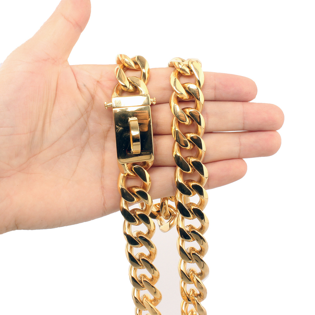 19mm stainless steel pet dog chain Titanium steel six-sided grinding dog collar dog chain large gold chain dog ring