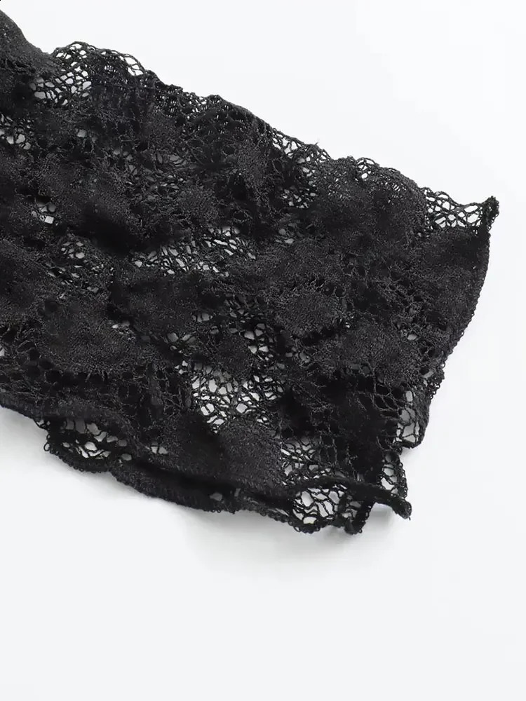 TRAF 2024 Womens High Neck Lace Midi Dress Retro Ultra Thin Long Dress Womens Sexy Strap Evening Dress 240904