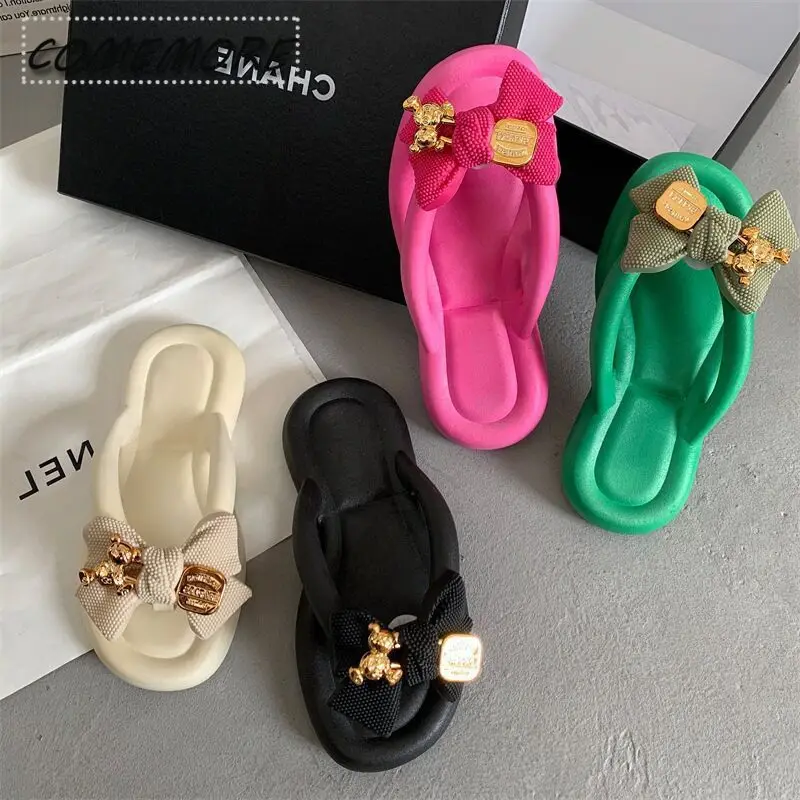 Women's Summer Flip-flops Comfortable Casual Beach Shoes Home Non-slip EVA Slippers Ladies Fashion Bowknot Sandals 2024 Outdoor