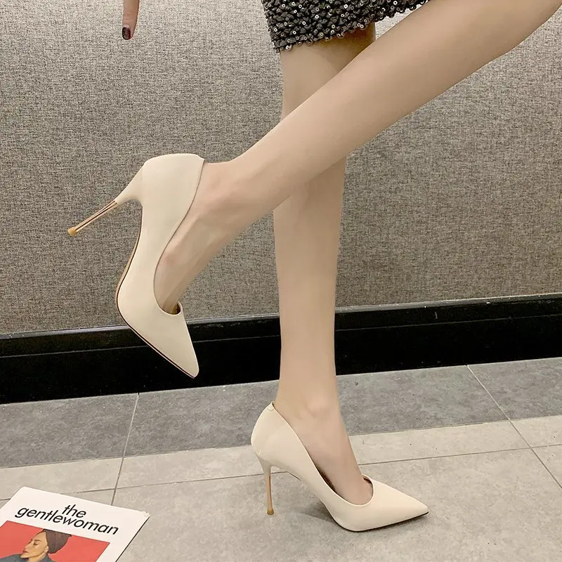Pointed Spring Toe Denim 6-8cm Thin High Heels Lady Pumps Slip on New Sexy Hot Woman Party Classics Office Shoes Big Size Women 3f1a