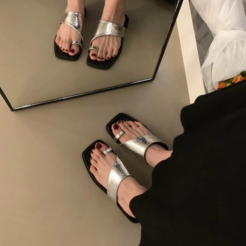 Fashion 2024 Shoes for Women Slippers Basic Ring Women's Summer Retro New Peep Toe Solid Daily Casual Flat Sandals