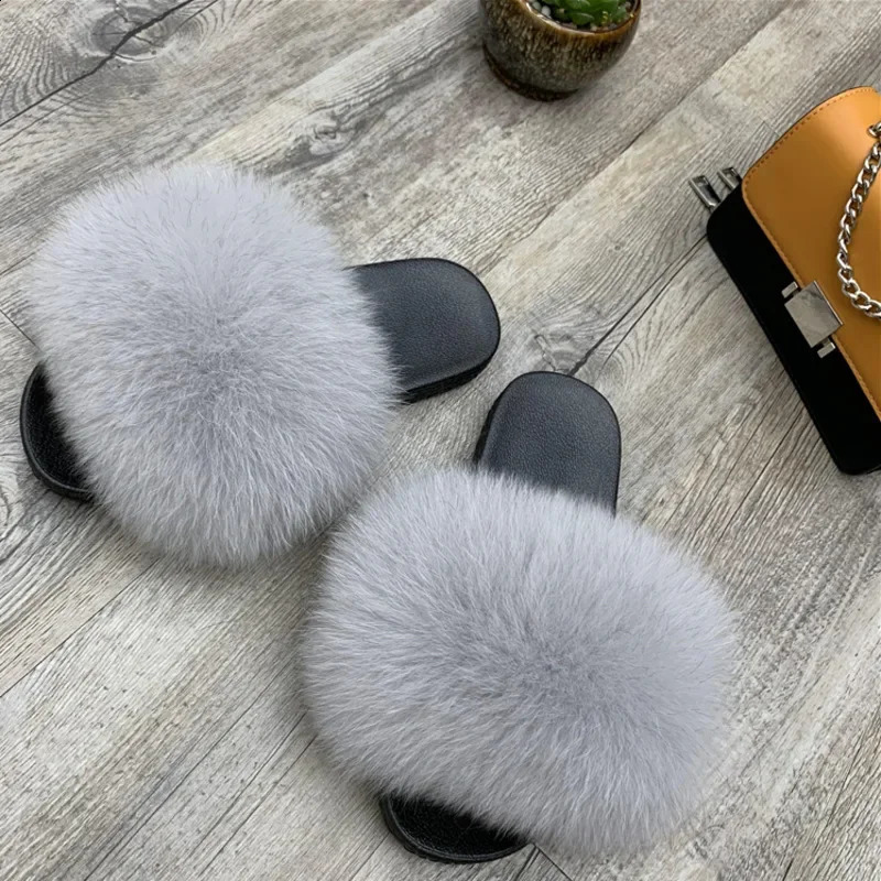 Fur slider womens coat summer womens casual fur fluffy home flat slider fashionable womens outdoor shoes 240903