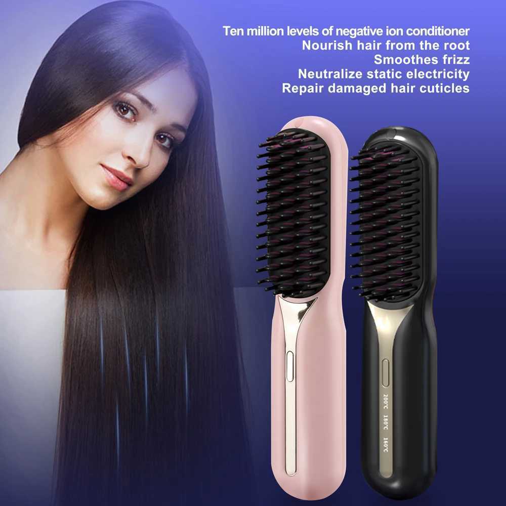 Hair Straightener Hot Comb Multifunctional Straight Comb Brush Professional Negative Ion Anti-Scalding Hair Styling Rechargeable W250610