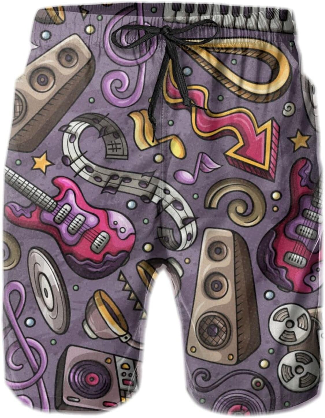 Mens Shorts 3D Printed Pattern Painted Musical Instruments Swim Trunks Quick Dry Fashion Beach Board Swimwear