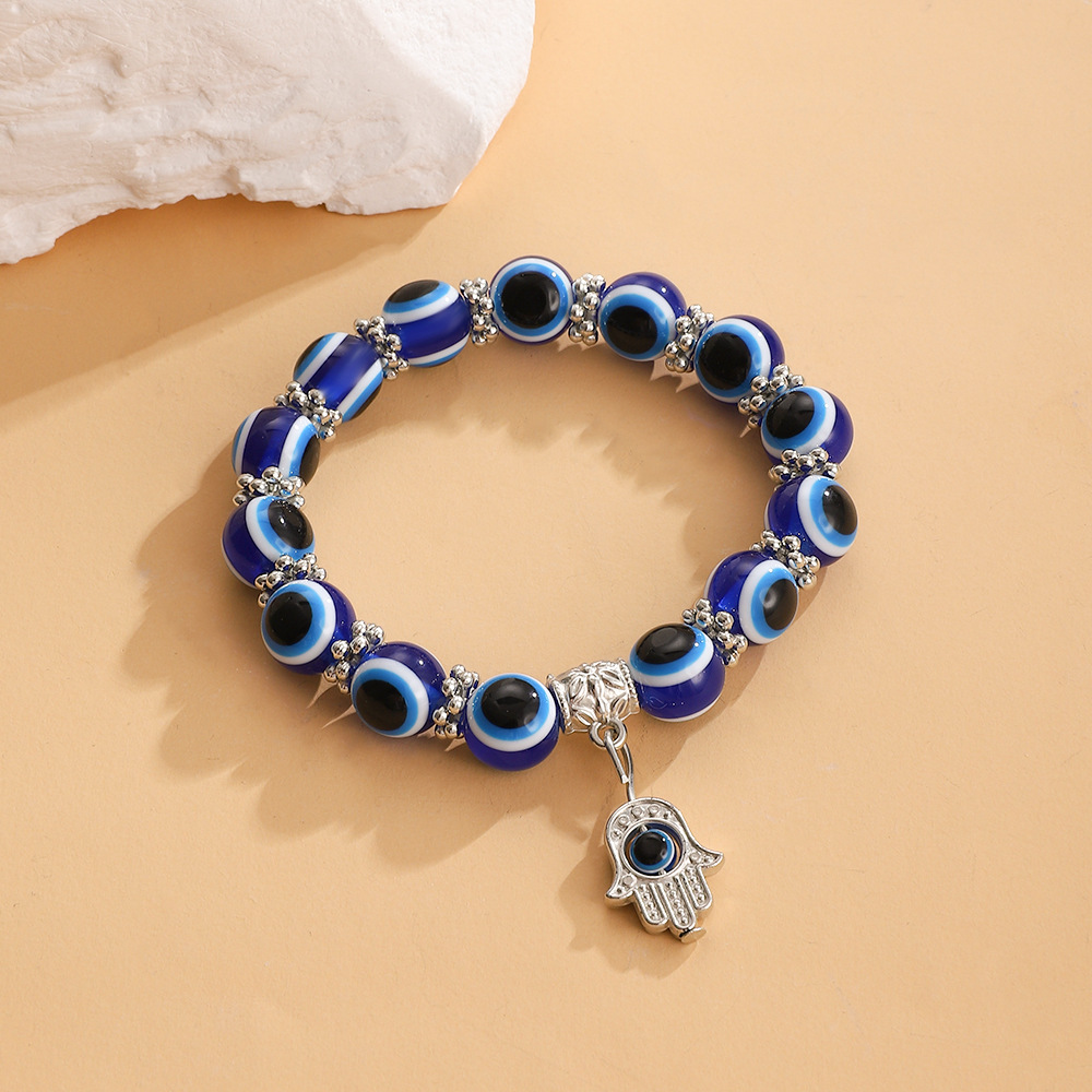 Vintage Blue Eye Bead Charm Bracelet with Evil Eye - European Fashion Accessory