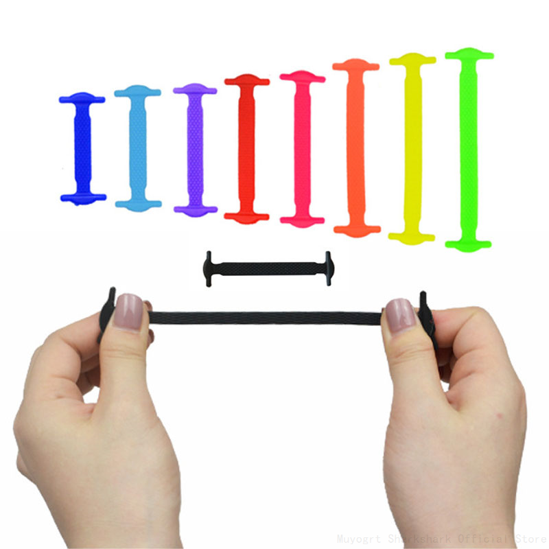 2025 new No 16pcs/Lot Tie Shoelaces 12 Colors Elastic Shoelace Creative Lazy Silicone Laces Rubber Lace 421b
