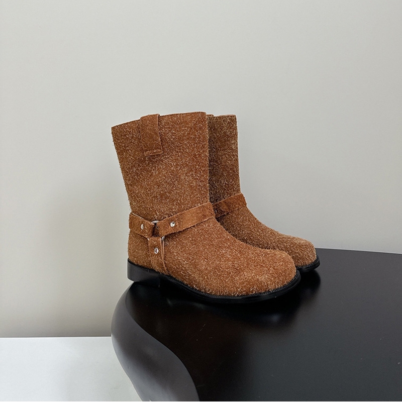 Mid-calf AIYUQI For New Belt Buckle Flat Frosted Western Cowboy Boots One-step Women Booties f860