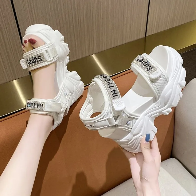 2025 new Women Thick Sole Chunky Platform Ins Casual Summer Shoes Sandals Beige Black Comfortable e2a6