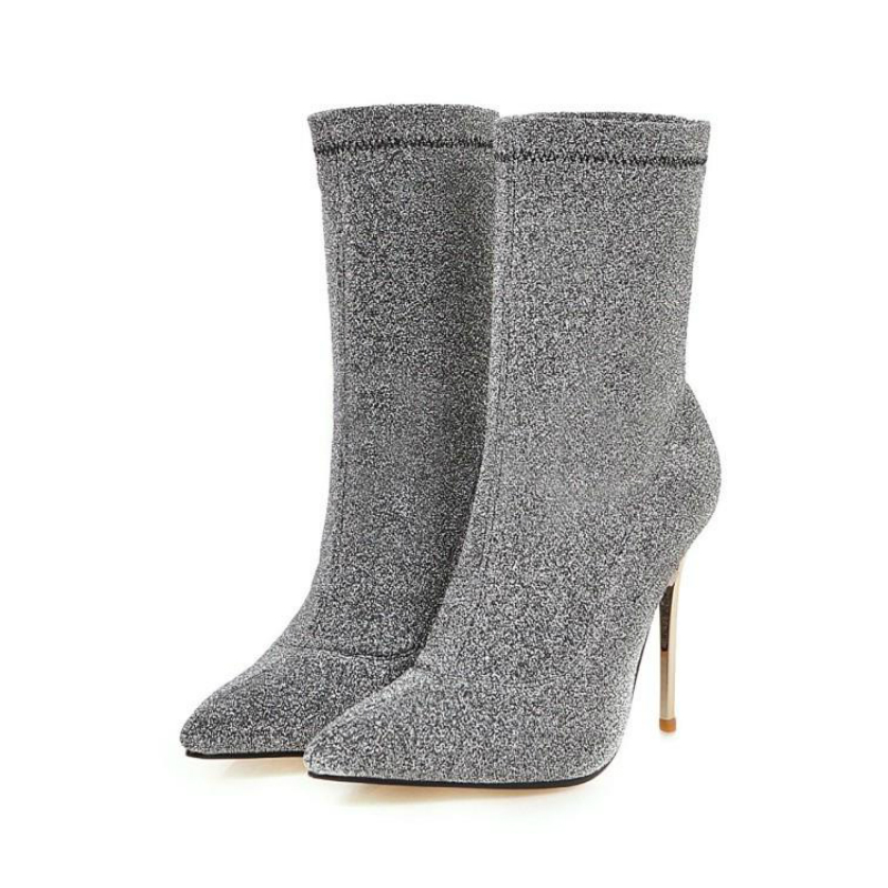 Sock Sexy Boot Female Stretch Slim Ankle Boots For Women High Heels Fashion Leopard Sier Party Shoes Spring Autumn Big Size 48 22eb s