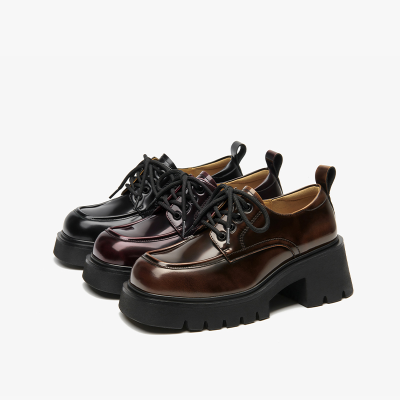 BEAUTODAY Casual Derby Woman Solid Color Square Toe Non-Slip Medium Heels Office Ladies Elegant Lace-up Shoes Female 21974