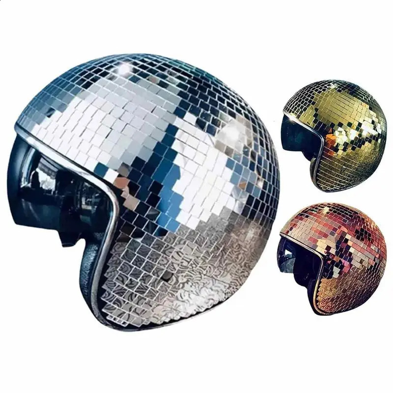 Classic Disco Ball Helmet Mirror Glitter Ball Helmets Hat For Club Bar Party Full Glass Reflective Motorcycle Helmets For Cowboy 240904