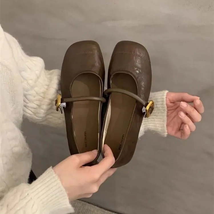 2025 new Black French Square Toe Flat Single Shoes Women's New Summer Mary Jane Shoes zhanyishengli