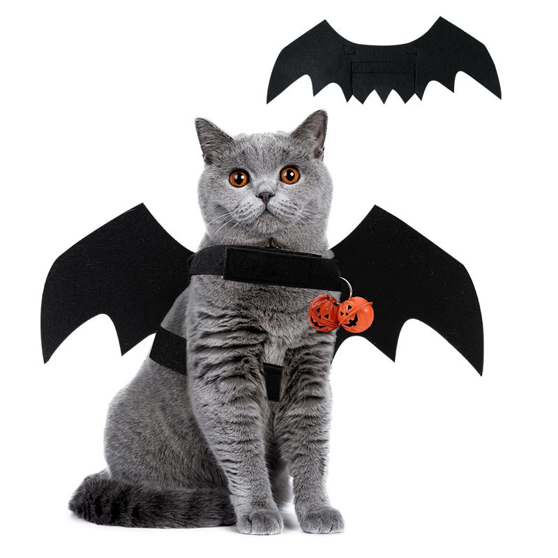 Cat Pets Bat Wing with Pumpkin Shaped Jingle Bells Accessory for Puppy Kitten Halloween Party Costume Supplies