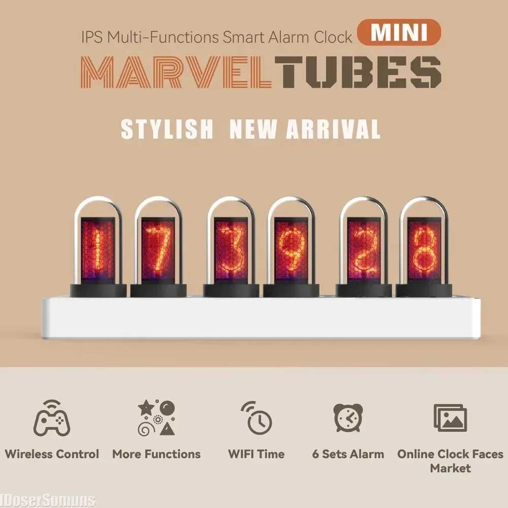 Nixie Tube Alarm WIFI Control IPS Clock with Colorful RGB Lights Room Game Decoration Ornaments Desktop for Boyfriends Gifts Y240904