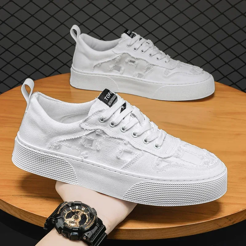 Fashion Canvas Platform Sport Shoes Wear-resistant Breathable Trendy Men's Casual Vulcanized Shoes2024 cd2b