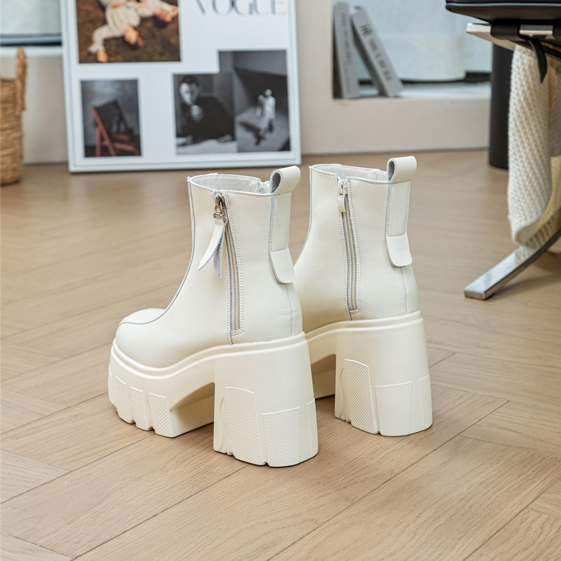 AIYUQI Women's High Heel Boots 2024 New Genuine Leather Women's Ankle Boots 11cm Heel High Fashion Platform Women's Short Boots