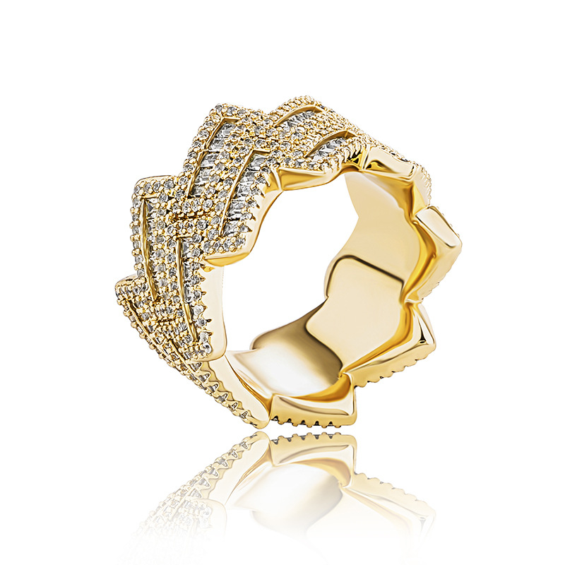 Hip Hop Rap Trapezium Rhombus Moissanite dias T Cuban Chain Ring 14K Real Gold Plated Cool For Man Women Jewelry Gift