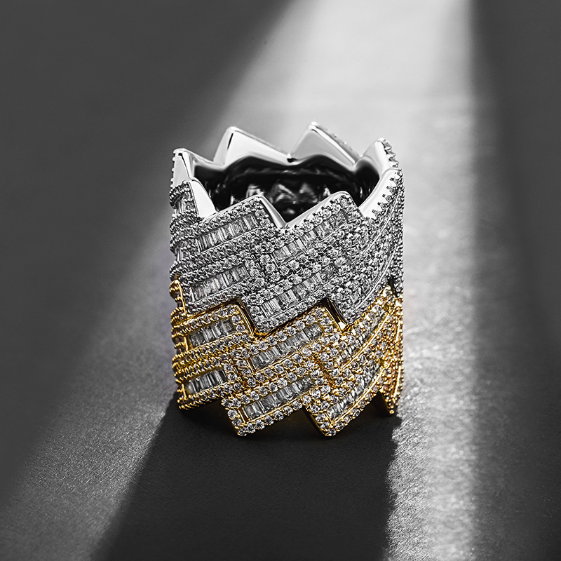 Hip Hop Rap Trapezium Rhombus Moissanite dias T Cuban Chain Ring 14K Real Gold Plated Cool For Man Women Jewelry Gift