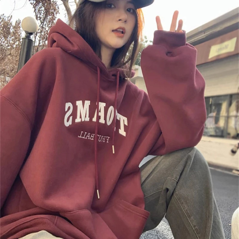 Womens hooded jacket with autumn and winter letter printing pockets loose casual fashionable long sleeved unisex mens 240814