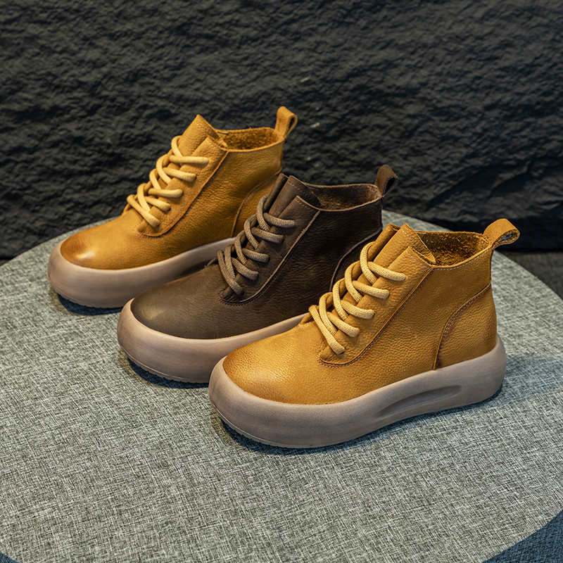 Women Sneakers Boots 2024 New Winter Genuine Leather Women Ankle Boots Retro Style Lace-up Platform Women Booties