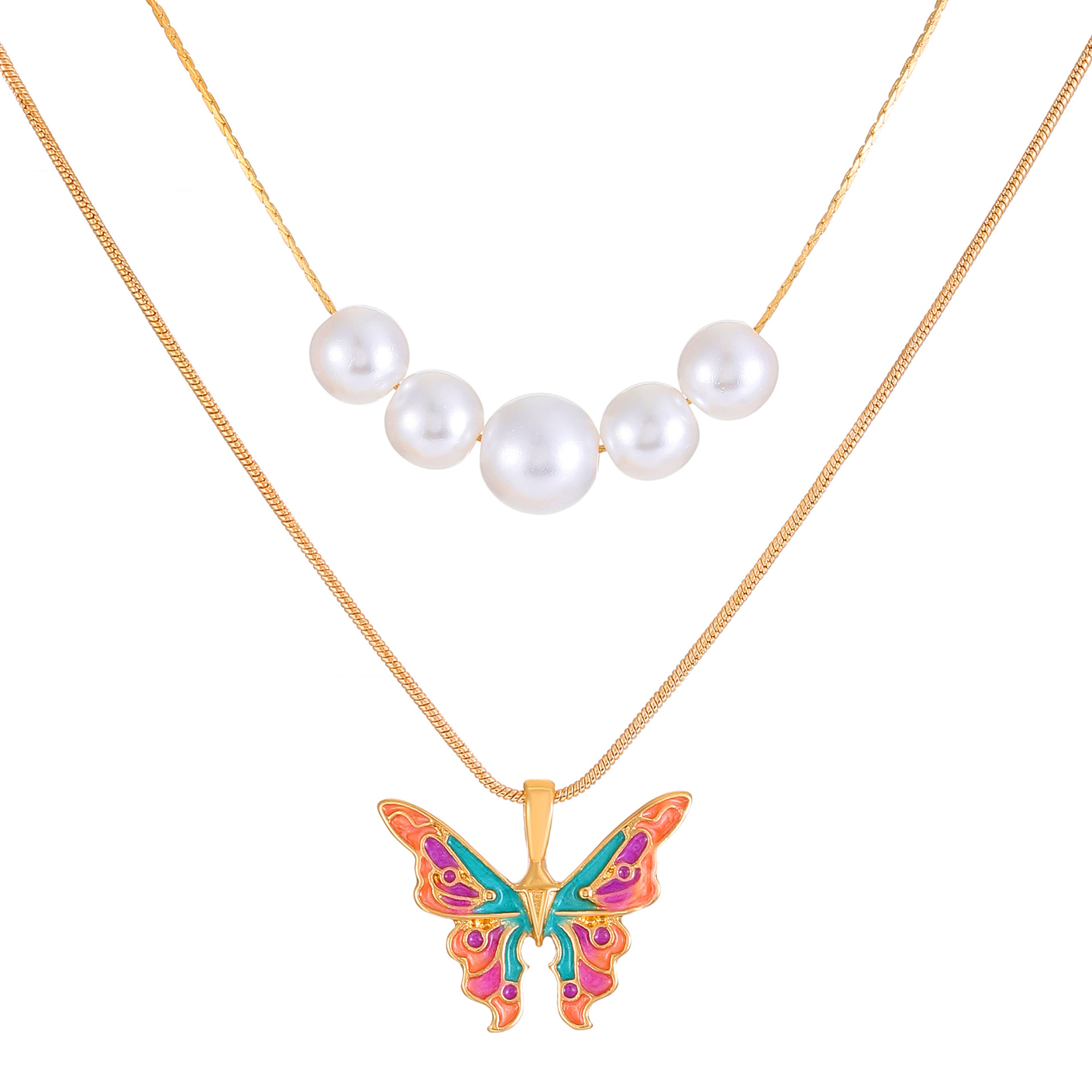 Girls' Dreamland Enchantment Necklace Featuring a Butterfly Droplet Pendant and Pearls