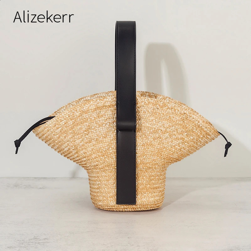 3 Alizekerr Hat Shaped Straw Handbags Women Elegant Boutique Bohemian Hand Woven Beach Tote Bags High Quality Summer Holiday 240903 4