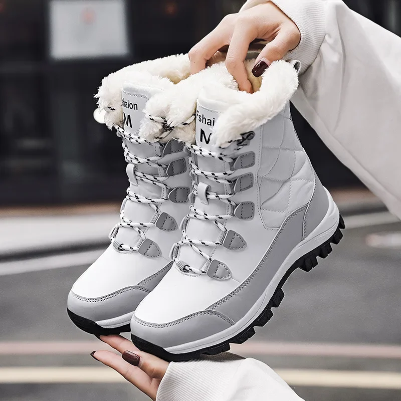 Ankle Women Winter Shoes Keep Warm Non-slip Black Snow Ladies Lace-up Boots Chaussures Femme Booties Woman Flat Boot 3504