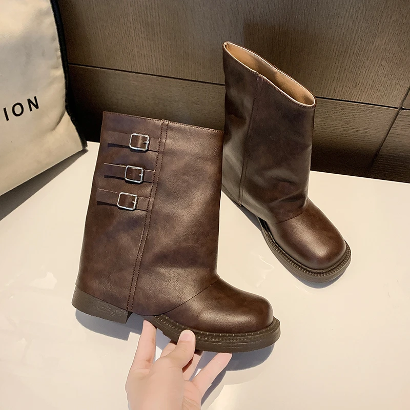 New Retro Style Knee High Women Fashion Ladies Slip on Long Boots Autumn Winter Women's Footwear Knight Booties