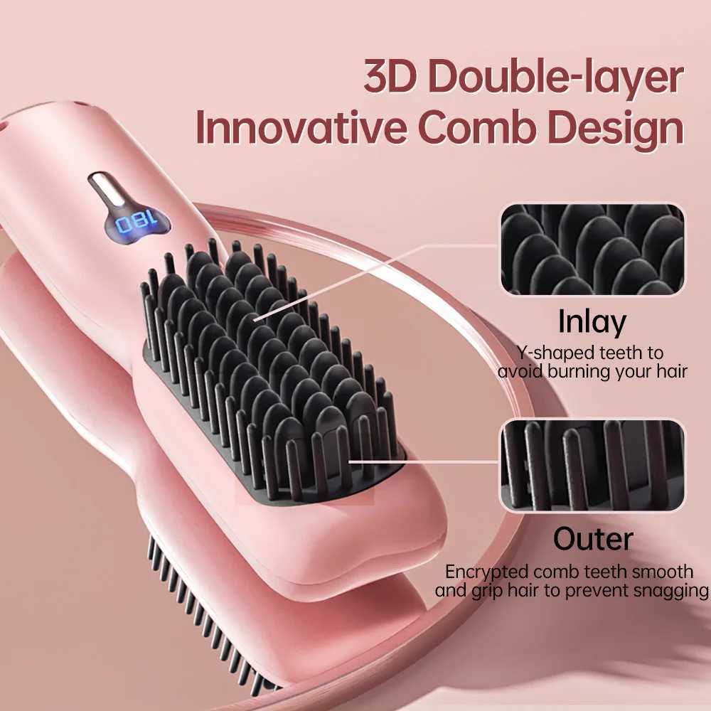 Hair Straightening Brush Negative Ion Electric Hot Heated Comb Multifunctional Straightener Ceramic Comb Quick Hair Styler W250610