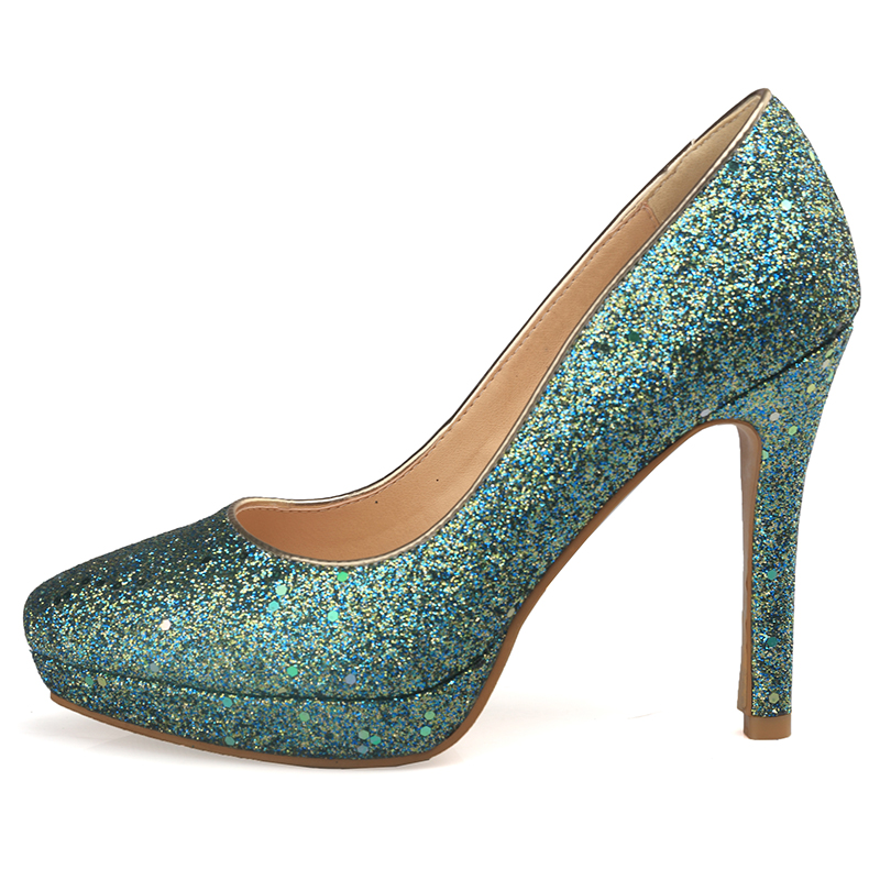 2025 new High Sexy Heels Woman Sequined Green Blue Heeled Pumps Elegant Fashion Office Party Wedding Shoes Ladies Large Size a29e