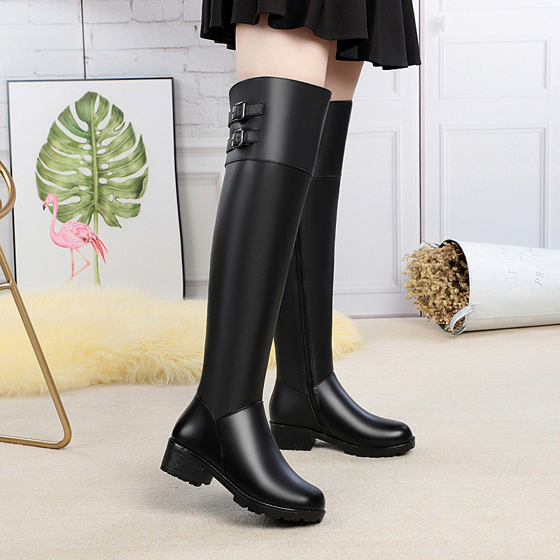 AIYUQI Women Thigh High Boots 2024 New Genuine Leather New Winter Women Over-the-knee Boots Wool Warm Large Size Women Boot