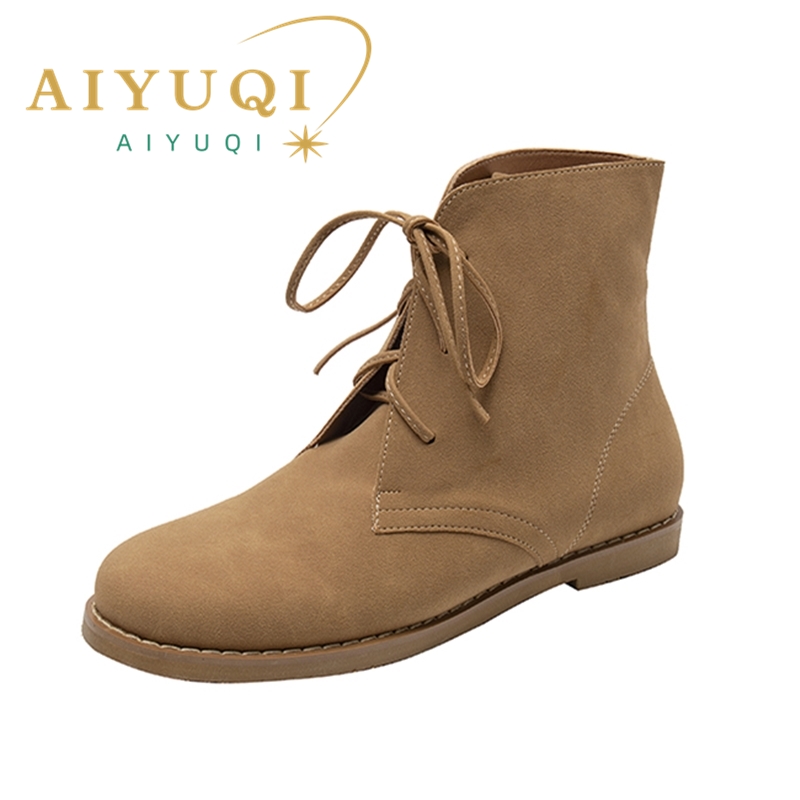 Women's AIYUQI Ankle Genuine Leather 2024 New Lace-up Short Women Retro Female Boots Warm Winter Shoes f0df