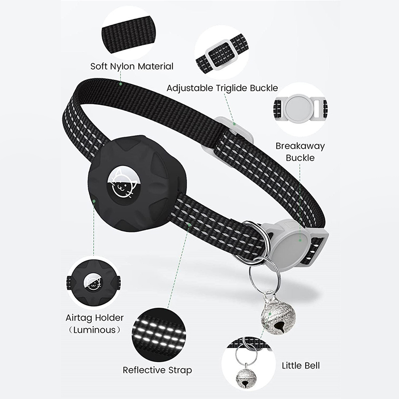 for Apple AirTag Cat Collar,Air Tag Pet Collar with airtag Holder and Bell Reflective GPS Kitten Collar for Girl Boy Cats gatos