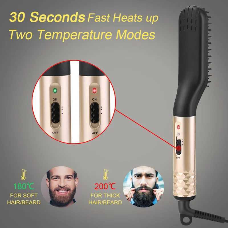 Hot Comb Straightener Electric Negative Ion Hair Straightener Brush Fast Heated Portable Men Mini Beard Straightening Comb W250610