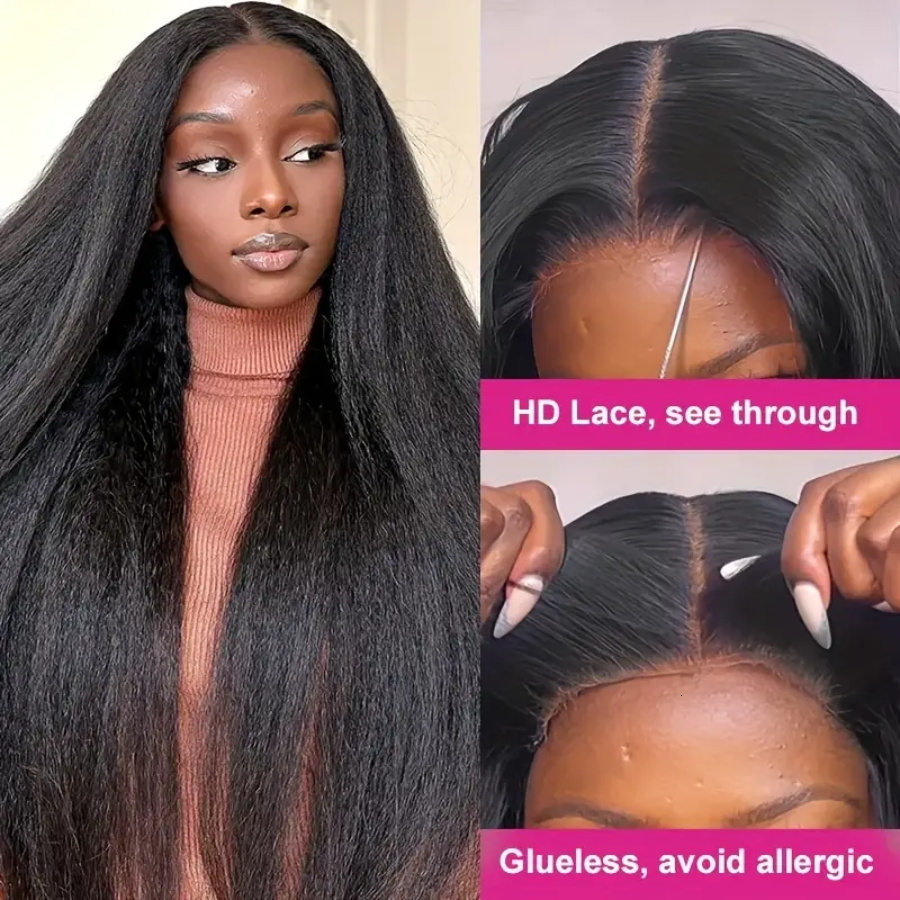 Glueless Kinky Straight Wigs For Women 4X4 Hd Human Hair Lace Front Brazilian Wig On Sale
