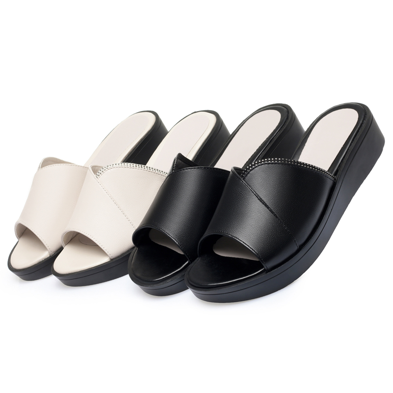 2025 NEW Sandals AIYUQI Genuine Leather Summer New Open toe Shoes Slippers Big size Mom Wedge Women Slides fa