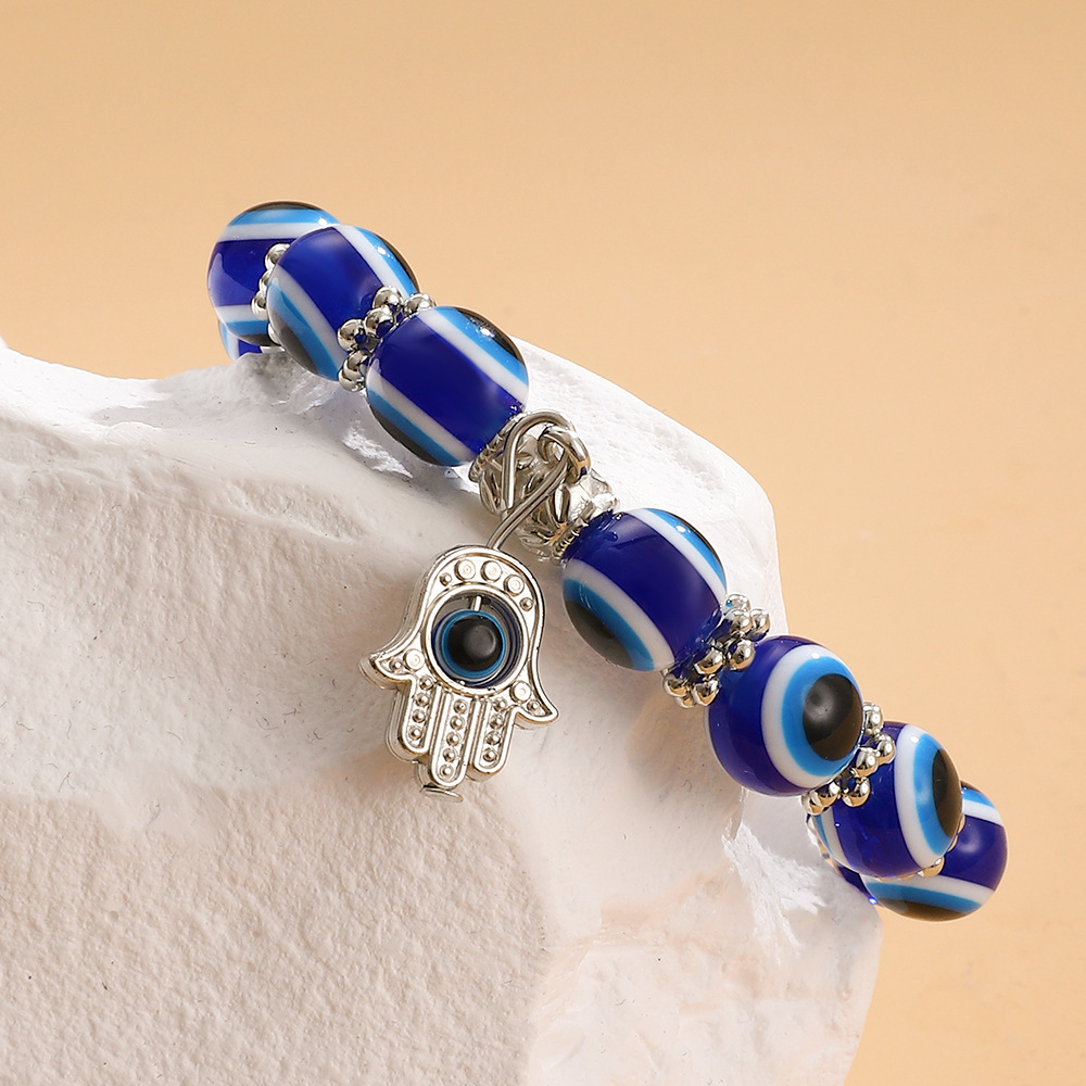 Vintage Blue Eye Bead Charm Bracelet with Evil Eye - European Fashion Accessory