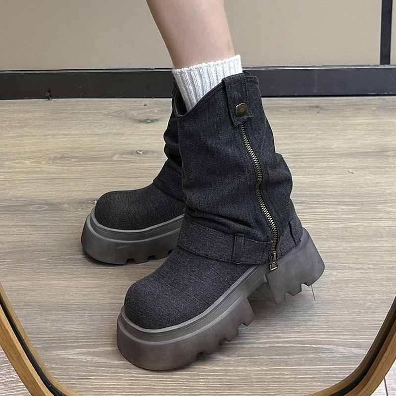 Thick Heel Women Western Cowboy Female New Fashion High Heels Ankle Boots Woman Autumn Winter Platform Motorcycle Botas a88c s