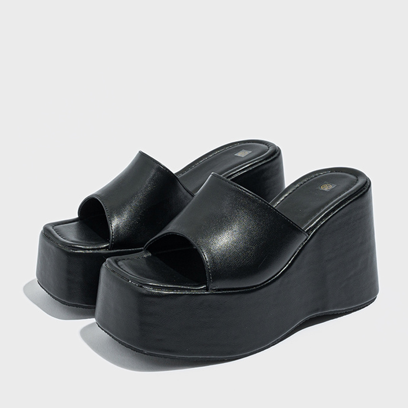 2025 new Designer Liyke Open Toe Wedges Slippers For Women Cozy Soft Pink Leather Chunky Platform Sandals Female Shoes High Heels Slides