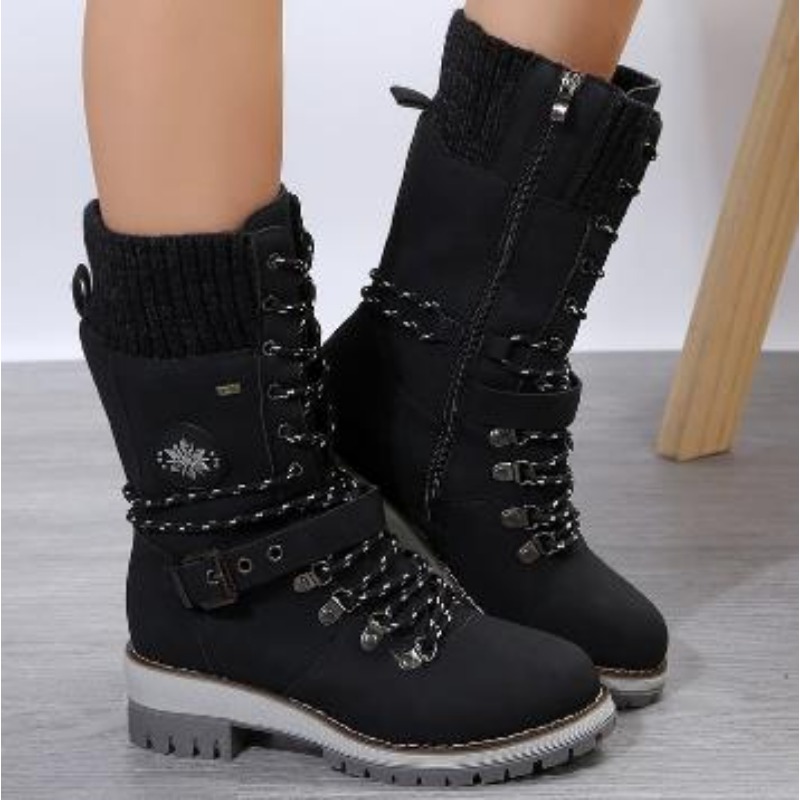 Winter New Outdoor for Women Side Zip Mid-Calf Square Casual Women's Shoes Med Heel Ladies Boots b8c1 's
