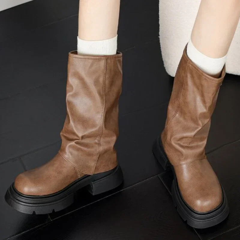 Winter Cowboy 2024 for Women Fashion Belt Buckle Long Boots Female Elegant Square Heel Women's Knight Bootties e230 's