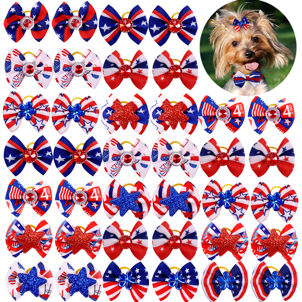 50pcs Dog Bow Tie Bulk Pet Bowties Hair Bows For Small Dogs 4th of July Dog Puppy Bow Tie Neckties Pet Grooming Accessories