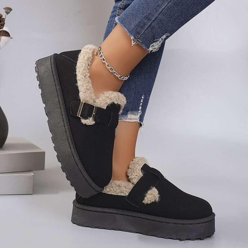Winter Plush Warm Snow Boots Women Fashion Buckle Platform Ankle Booties Woman Thick Bottom Non Slip Cotton Shoes Female Size 44