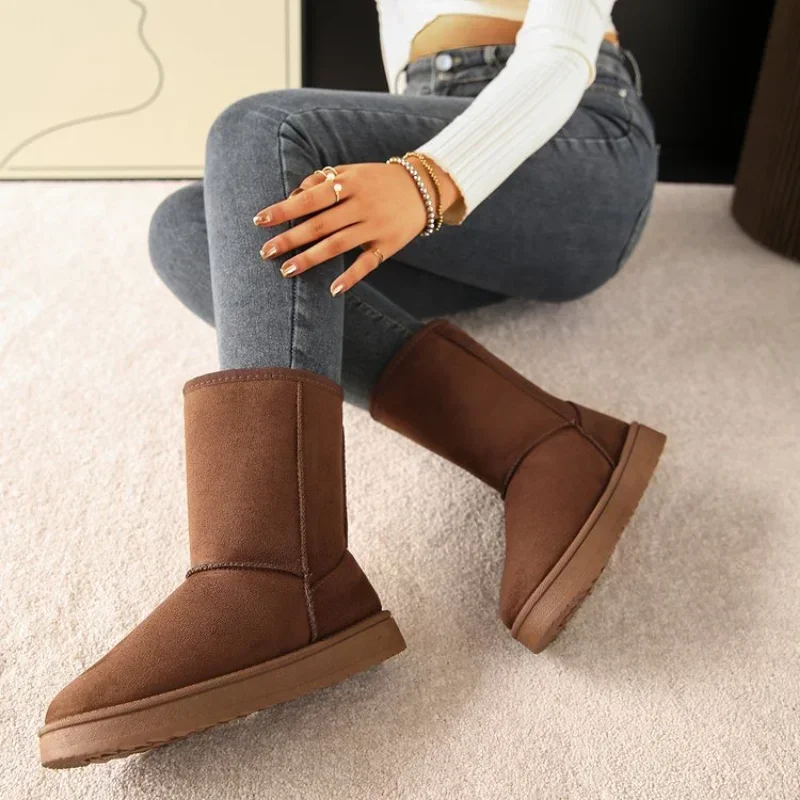 Women Shoes on Sale High Quality Winter Slip-on Mid-calf Women Boots Fashion Solid Casual Snow Boots Large Size Platform Boots