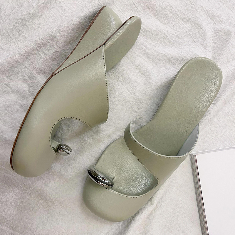 Set Metal Toe Wedge for Girls Baotou Women's New Casual Slippers Sandalias De Mujer Verano 2024 atos