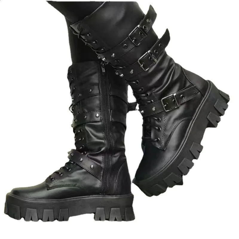 mid to small leg womens autumn and winter fashion lace zipper Botas MUJI boots sports platform heel womens shoes knee high heels 240919