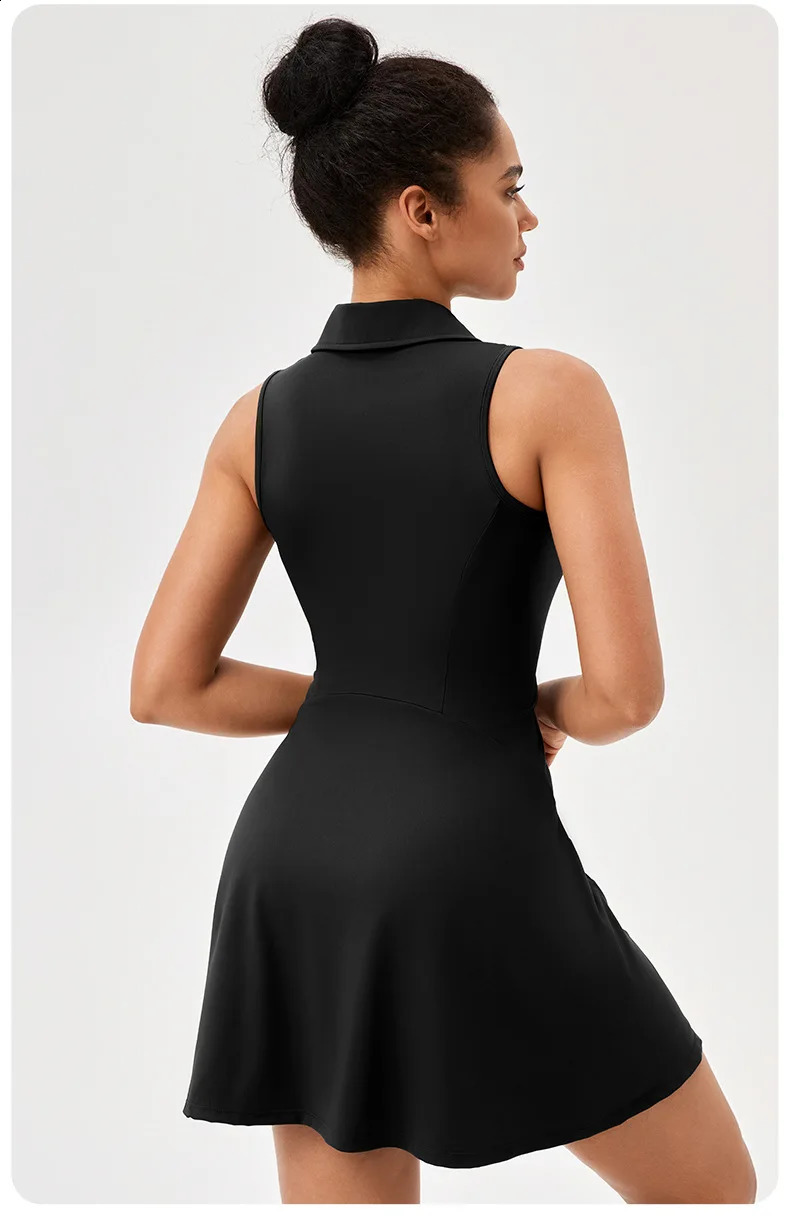 Summer 2XL Zip Front Tennis DressSolid Sleeveless Golf Dress for Workout Exercise Skirt Athletic Dresses 240902